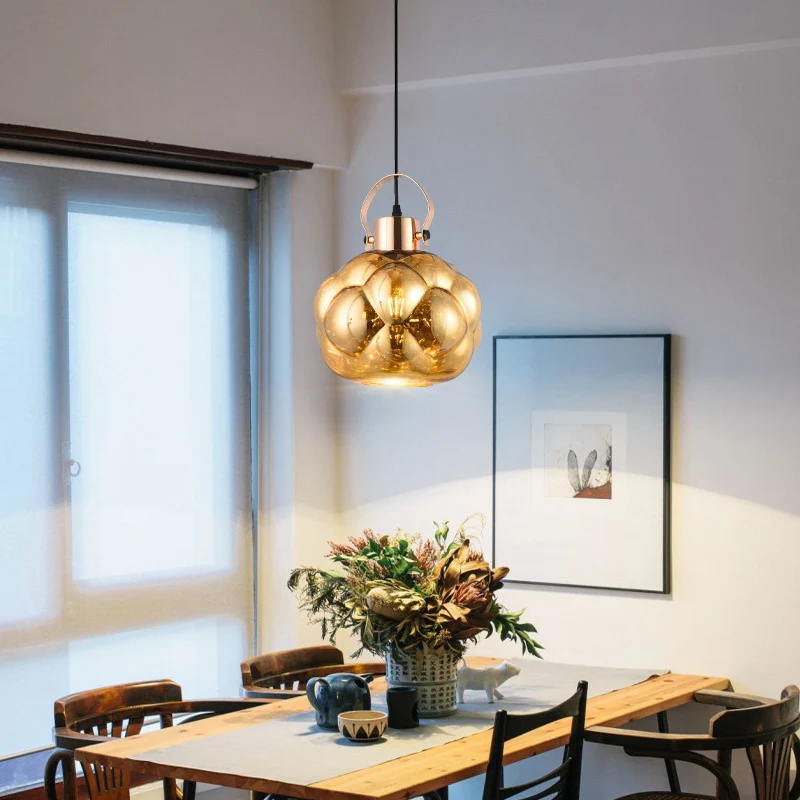 Global Hanglamp Modern Handgeblazen Glas 1 Licht Chroom/Goud/Rose Goud Plafondlamp voor Eetkamer Clearhalo