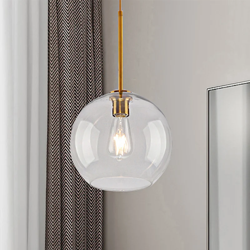 Global Hanglamp Modern Helder/Amber Glas 1 Licht Goud Hanglamp Kit Armatuur, 8"/10"/12" Breed Clearhalo