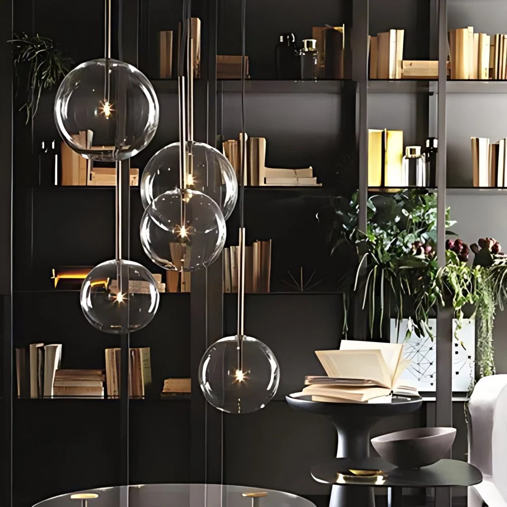 Global hanglamp postmodern helder glas 5"/6"/8" brede led zwart/gouden hanglamp voor eetkamer Clearhalo