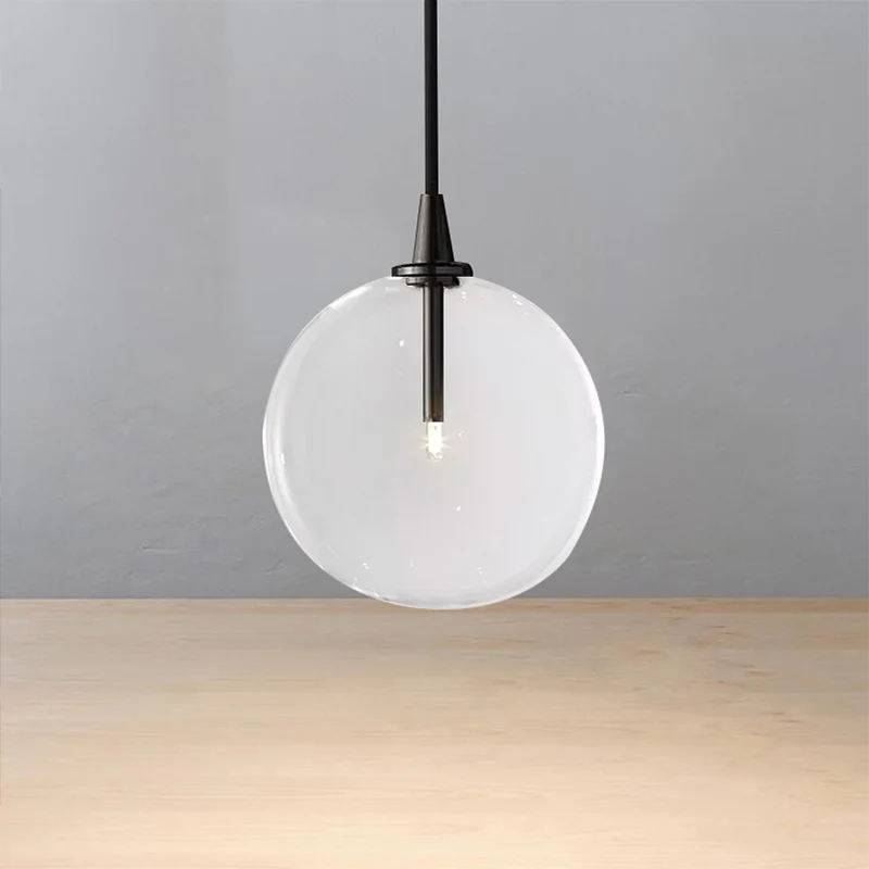 Global hanglamp postmodern helder glas 5"/6"/8" brede led zwart/gouden hanglamp voor eetkamer Clearhalo
