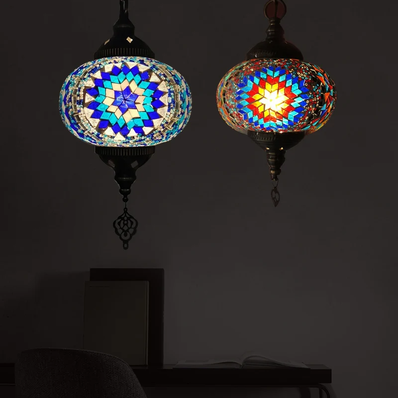Global Hanglamp Traditionele 1/2 Hoofden Rood/Blauw/Rood-Blauw Glazen Plafond Hanglamp voor Woonkamer Clearhalo