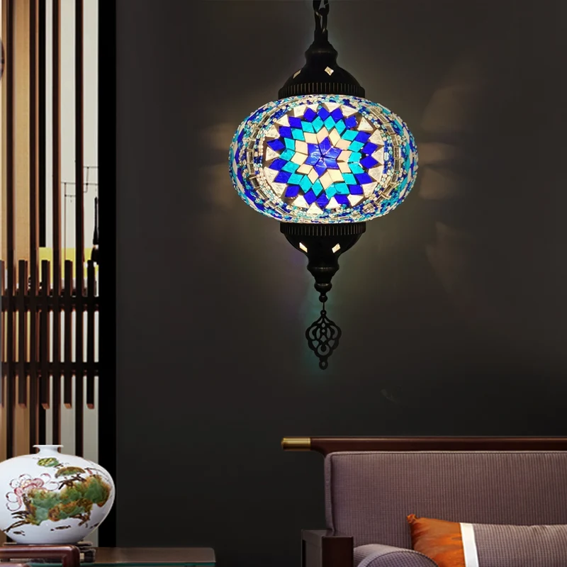 Global Hanglamp Traditionele 1/2 Hoofden Rood/Blauw/Rood-Blauw Glazen Plafond Hanglamp voor Woonkamer Clearhalo