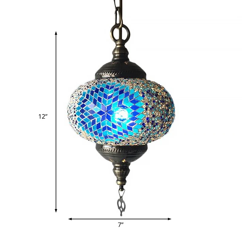 Global Hanglamp Traditionele 1/2 Hoofden Rood/Blauw/Rood-Blauw Glazen Plafond Hanglamp voor Woonkamer Clearhalo