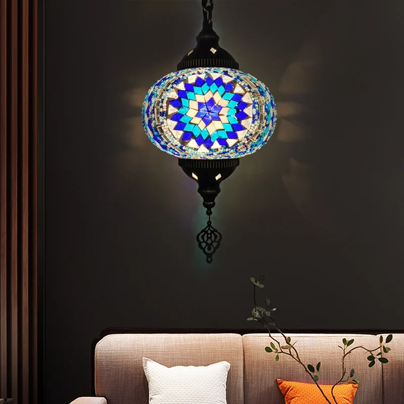 Global Hanglamp Traditionele 1/2 Hoofden Rood/Blauw/Rood-Blauw Glazen Plafond Hanglamp voor Woonkamer Clearhalo
