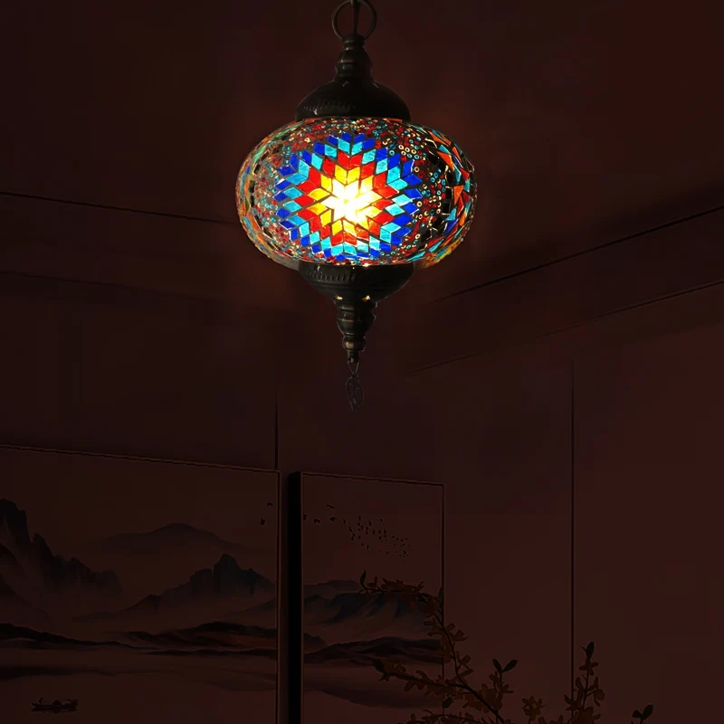 Global Hanglamp Traditionele 1/2 Hoofden Rood/Blauw/Rood-Blauw Glazen Plafond Hanglamp voor Woonkamer Clearhalo