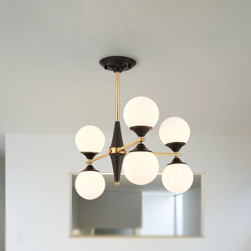 Global Kroonluchter Hanger Modernistisch Wit Glas 6/8/10 Lichten Zwarte Led Hanglamp voor Eetkamer Clearhalo