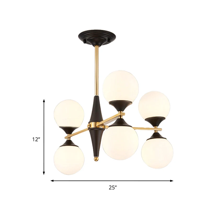 Global Kroonluchter Hanger Modernistisch Wit Glas 6/8/10 Lichten Zwarte Led Hanglamp voor Eetkamer Clearhalo