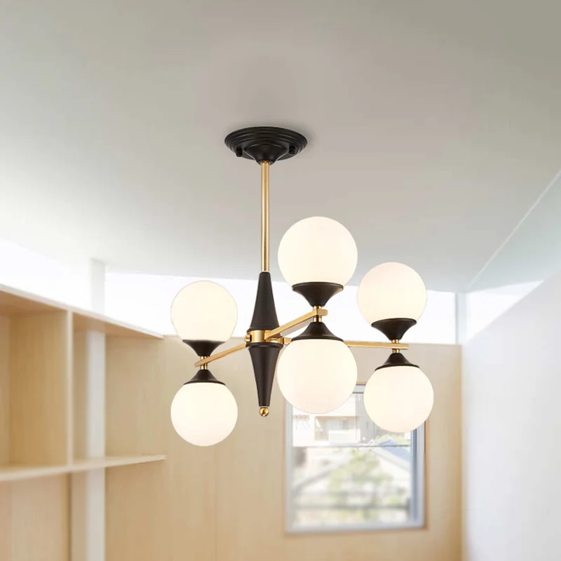 Global Kroonluchter Hanger Modernistisch Wit Glas 6/8/10 Lichten Zwarte Led Hanglamp voor Eetkamer Clearhalo