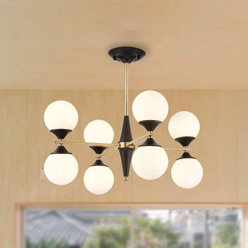 Global Kroonluchter Hanger Modernistisch Wit Glas 6/8/10 Lichten Zwarte Led Hanglamp voor Eetkamer Clearhalo