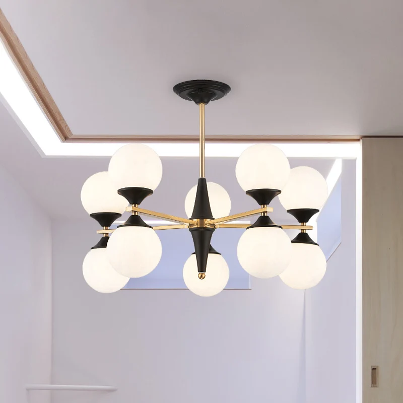 Global Kroonluchter Hanger Modernistisch Wit Glas 6/8/10 Lichten Zwarte Led Hanglamp voor Eetkamer Clearhalo