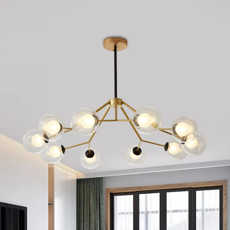 Global Living Room Kroonluchter Licht Helder Glas 10 Lampen Post Moderne Gouden Plafond Hanglamp Clearhalo