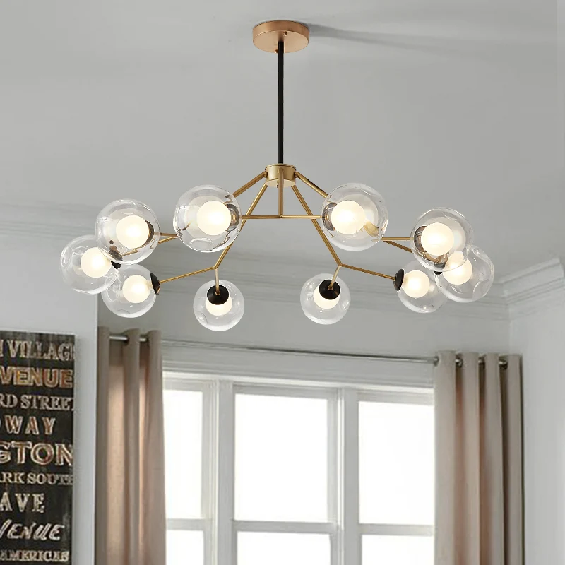 Global Living Room Kroonluchter Licht Helder Glas 10 Lampen Post Moderne Gouden Plafond Hanglamp Clearhalo