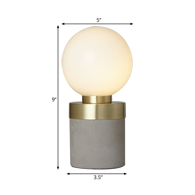 Global matglazen tafelverlichting Modern stijlvol 1 lichtgrijze tafellamp met cementcilindervoet Clearhalo