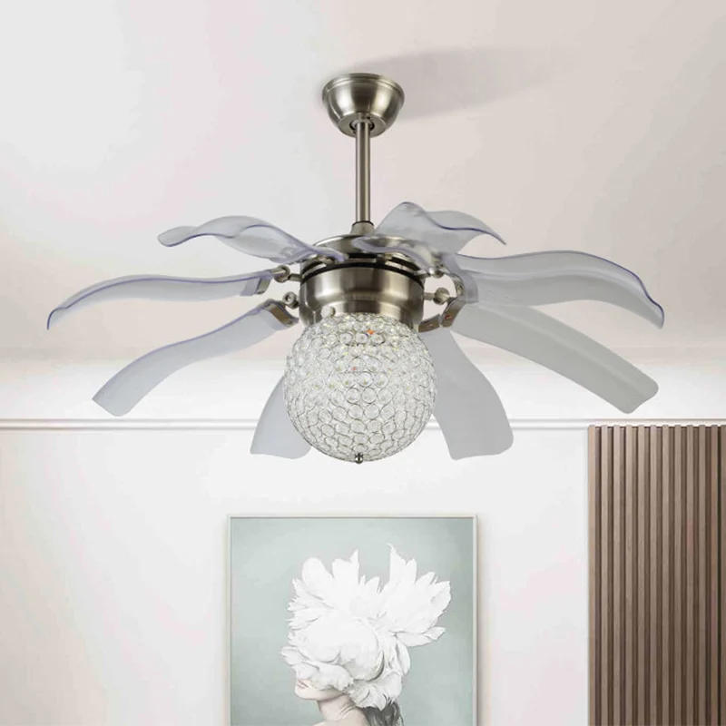42" W Global plafondventilator licht modernistisch kristal ingebedde LED zilveren semi-gemonteerde verlichting met 8 grijz...