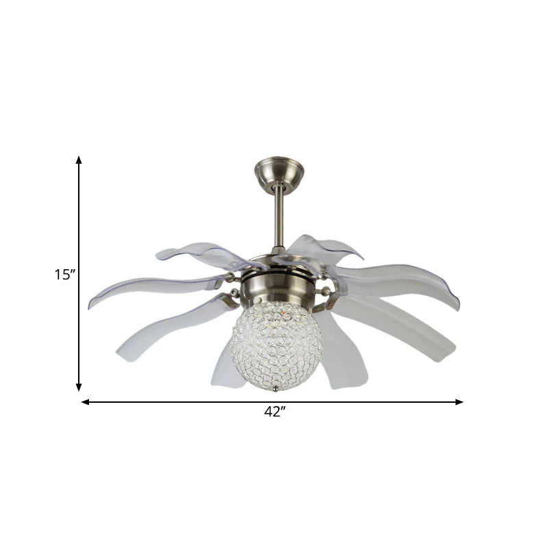 42" W Global plafondventilator licht modernistisch kristal ingebedde LED zilveren semi-gemonteerde verlichting met 8 grijz...