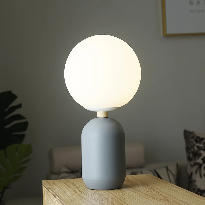 Global wit glazen nachttafellamp Nordic 1-lamps grijs/wit/roze leeslamp met cilindervoet Clearhalo