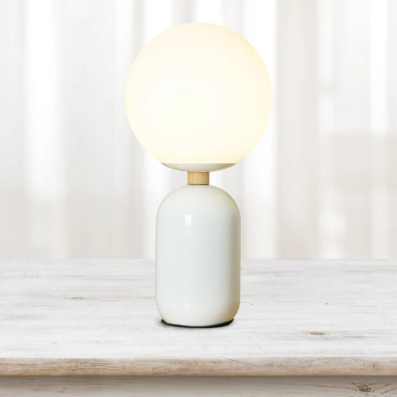 Global wit glazen nachttafellamp Nordic 1-lamps grijs/wit/roze leeslamp met cilindervoet Clearhalo