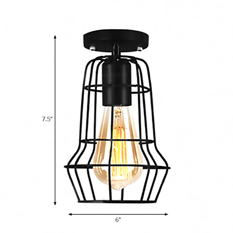 Global/Barrel Iron semi-inbouw met draadbeschermer, boerderijstijl 1-lichts koffieshop-plafondlamp zwart Clearhalo
