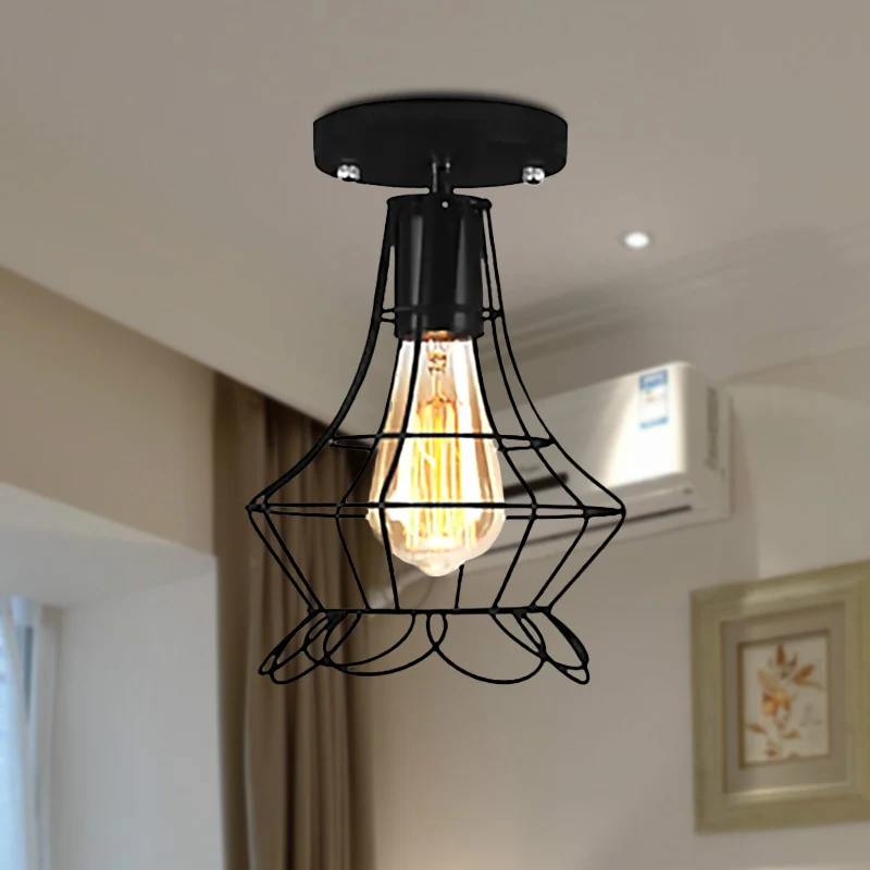Global/Barrel Iron semi-inbouw met draadbeschermer, boerderijstijl 1-lichts koffieshop-plafondlamp zwart Clearhalo
