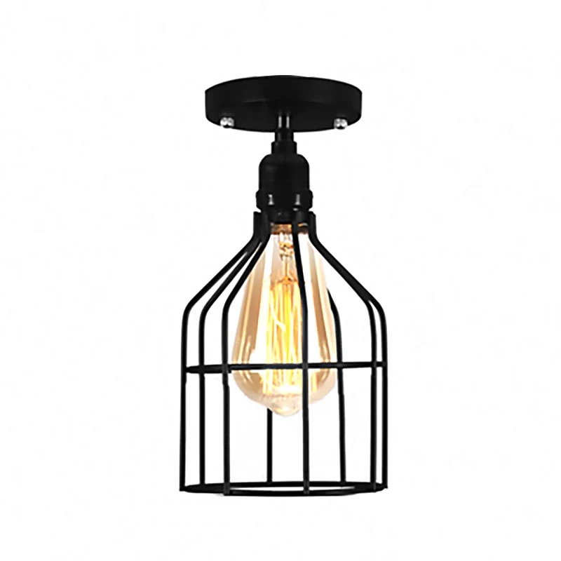 Global/Barrel Iron semi-inbouw met draadbeschermer, boerderijstijl 1-lichts koffieshop-plafondlamp zwart Clearhalo
