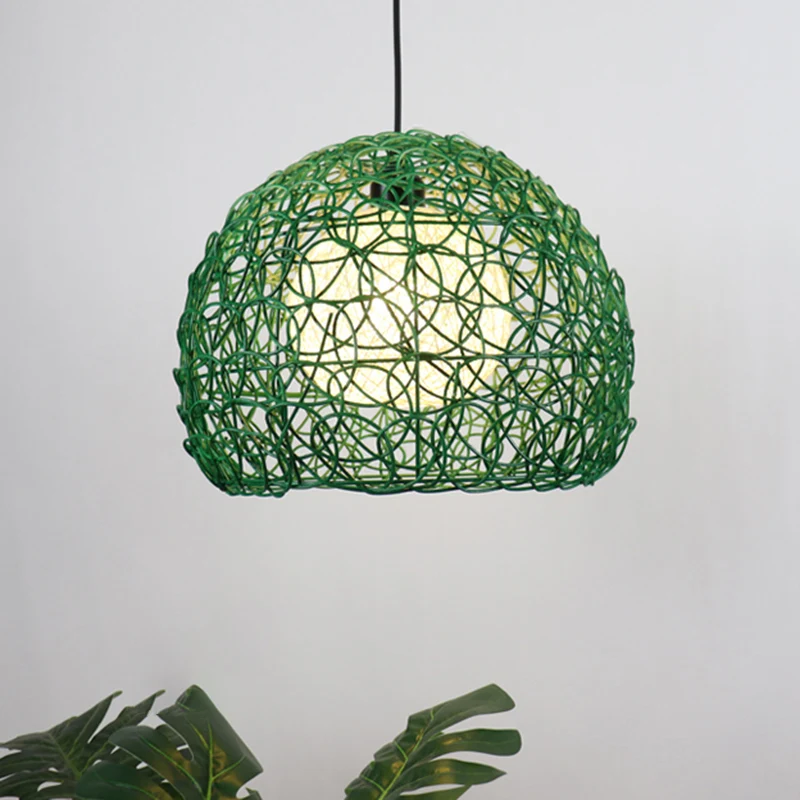 Globe Cage hanglampset modern rotan 1 kop groene afwerking hanglamp voor restaurant Clearhalo