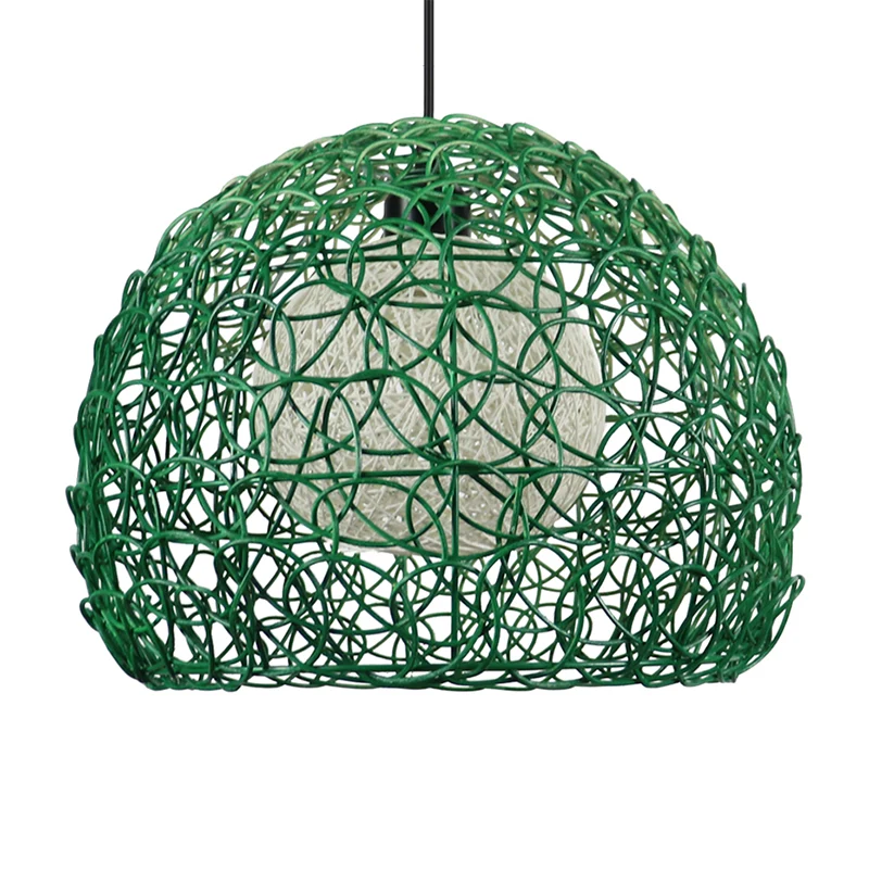 Globe Cage hanglampset modern rotan 1 kop groene afwerking hanglamp voor restaurant Clearhalo