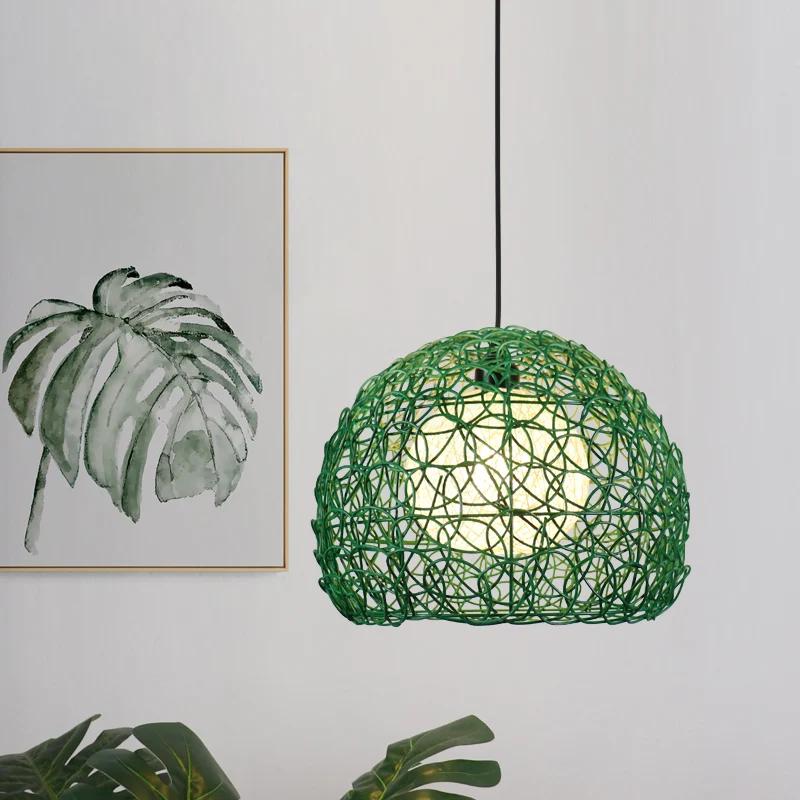 Globe Cage hanglampset modern rotan 1 kop groene afwerking hanglamp voor restaurant Clearhalo