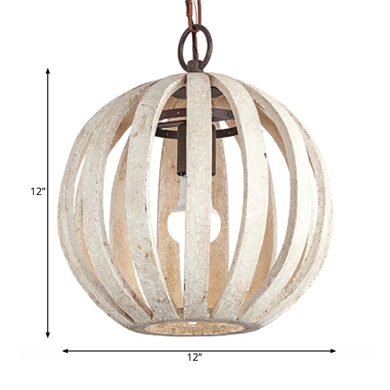 Globe Cage houten hangende plafondlamp Rustieke 1-lichts woonkamer hanglamp wit Clearhalo
