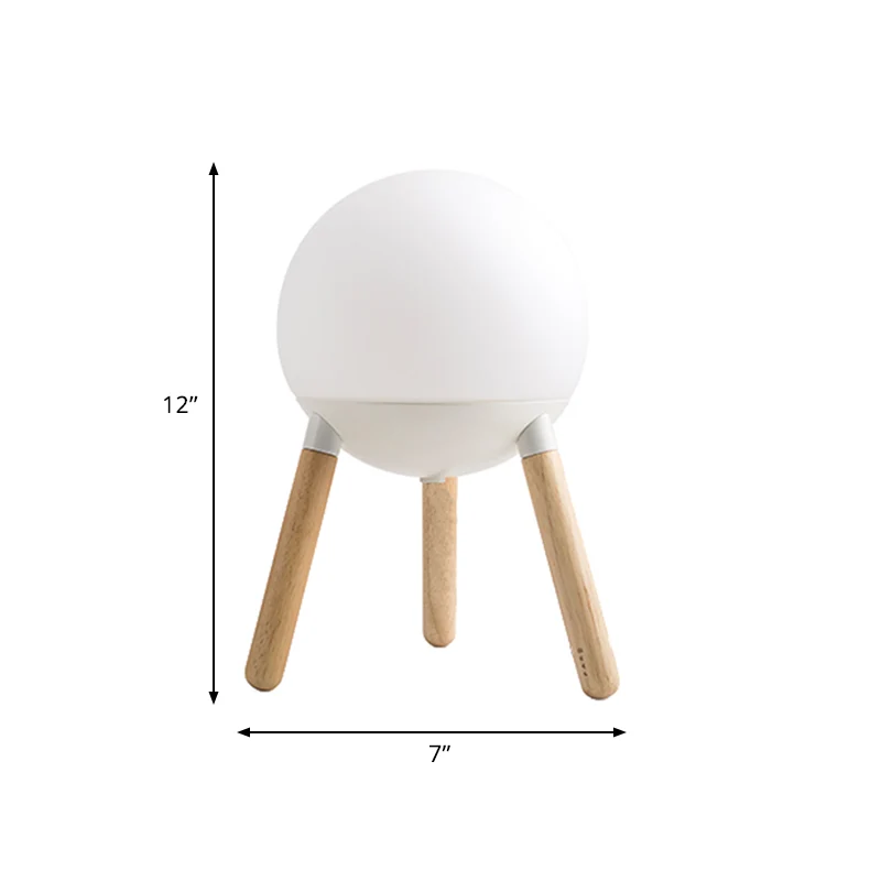 Globe Crème Glazen Tafellamp Modern 1 Licht Wit Kleine Bureaulamp met Statief Houten Voet Clearhalo