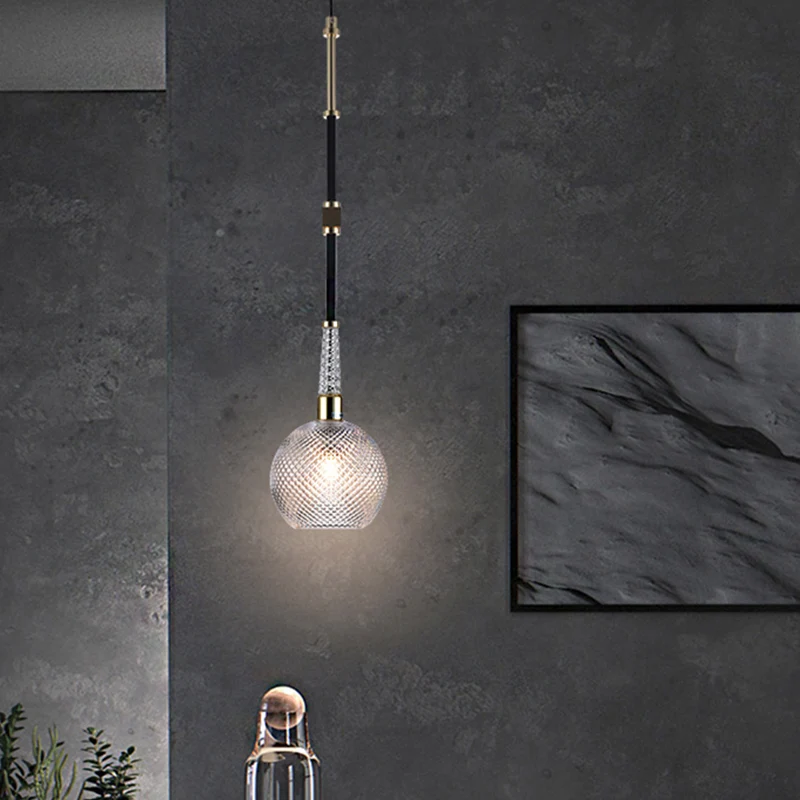 Globe Drop hanglamp modern helder traliewerkglas 1 lamp zwart hangend plafondlicht voor nachtkastje Clearhalo