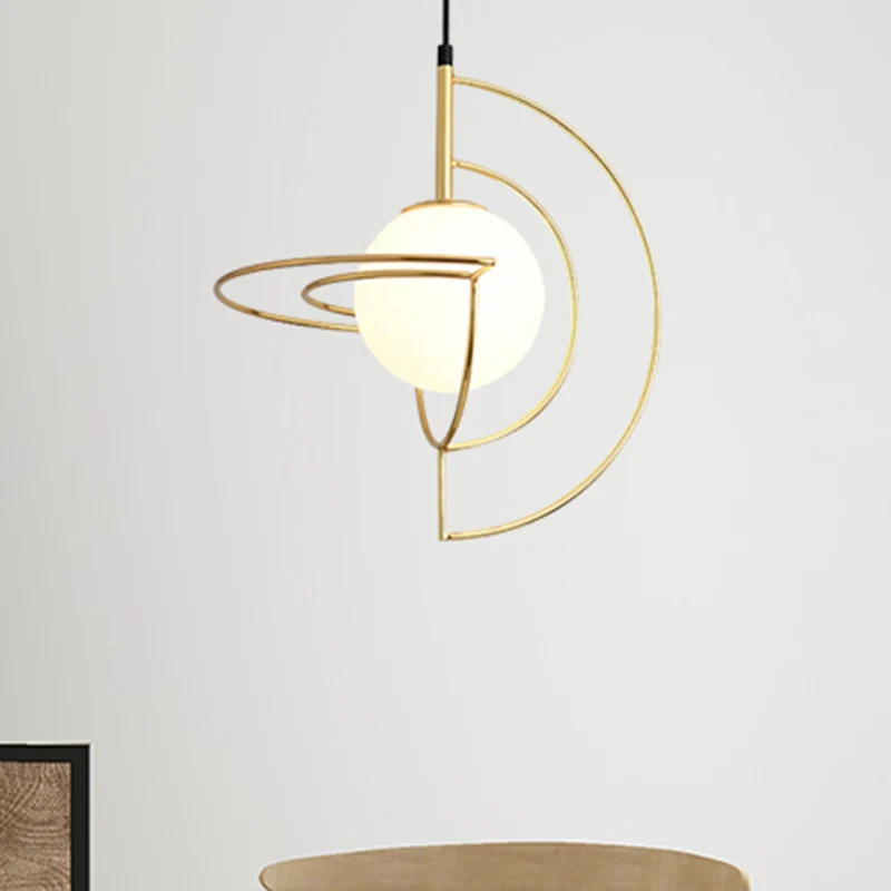 Globe Eetkamer Hanglamp met draadframe Melkglas Metaal 1-lichts Eenvoudige hanglamp goud Clearhalo