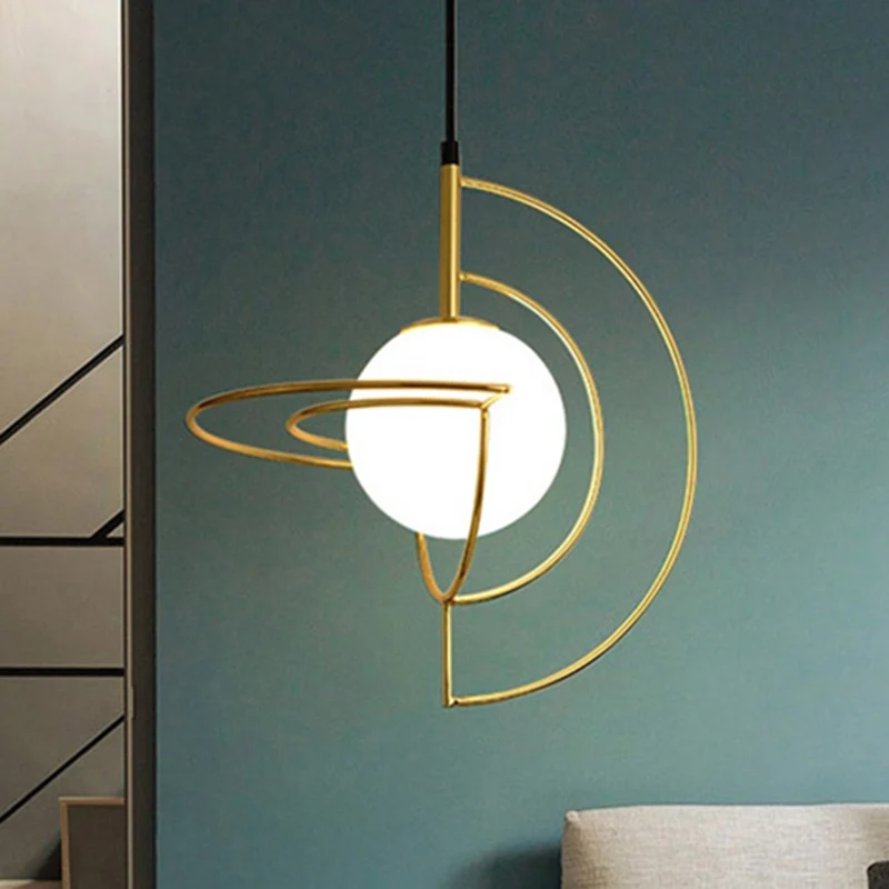 Globe Eetkamer Hanglamp met draadframe Melkglas Metaal 1-lichts Eenvoudige hanglamp goud Clearhalo