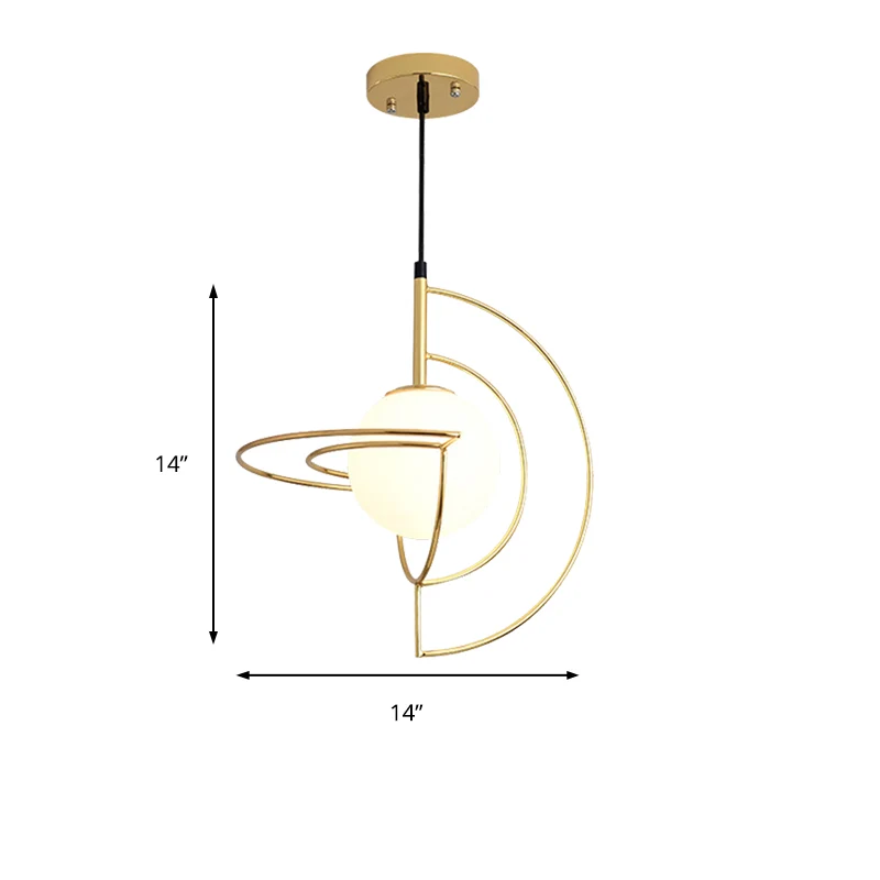 Globe Eetkamer Hanglamp met draadframe Melkglas Metaal 1-lichts Eenvoudige hanglamp goud Clearhalo