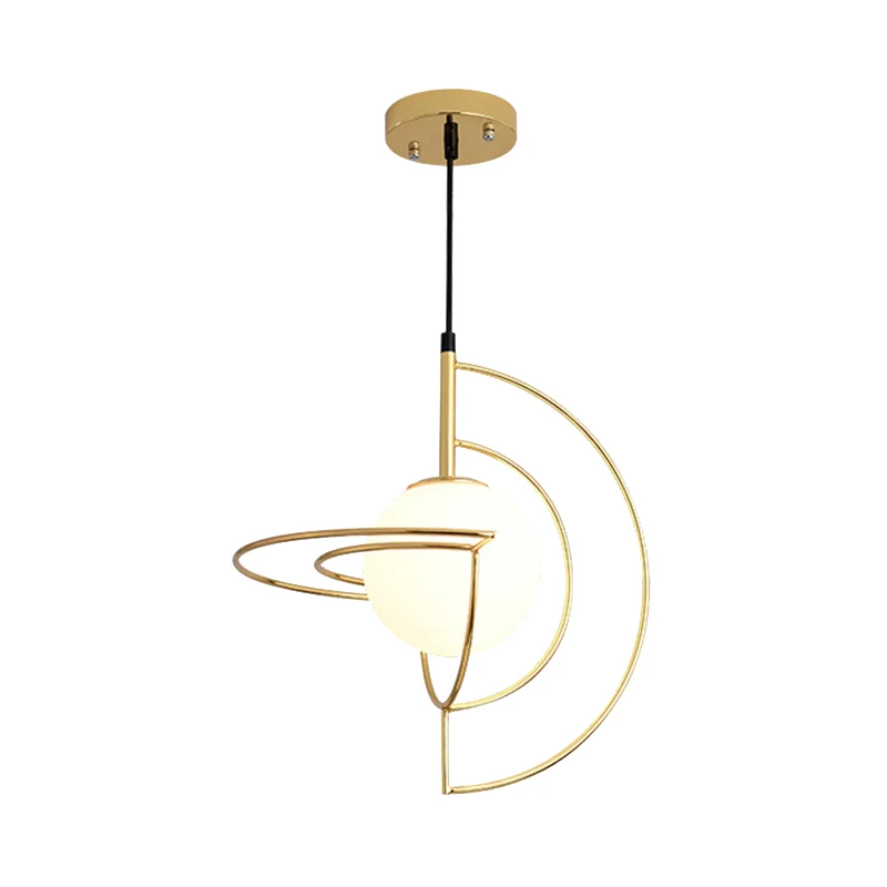 Globe Eetkamer Hanglamp met draadframe Melkglas Metaal 1-lichts Eenvoudige hanglamp goud Clearhalo