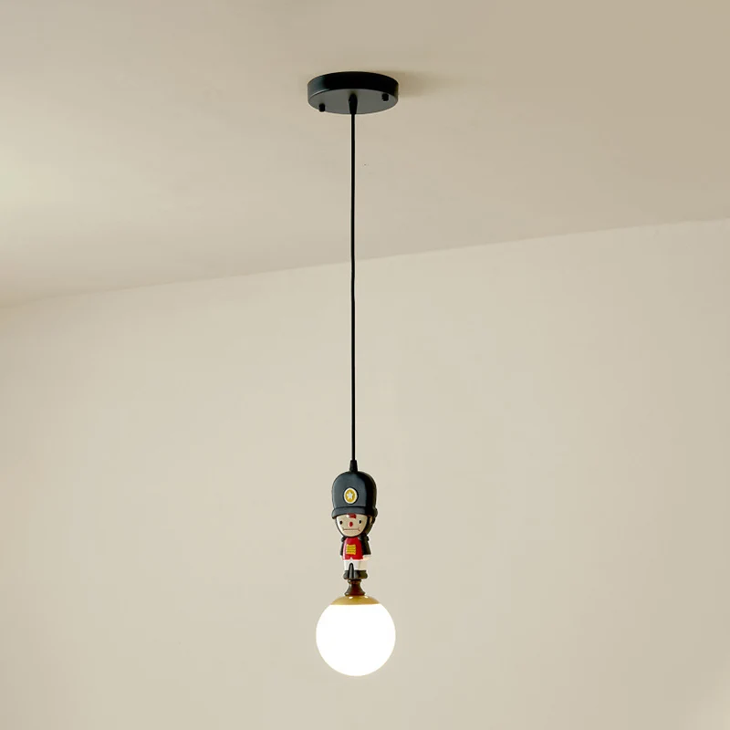 Globe Glazen Hanglamp Cartoon 1 Kop Zwarte Hanglamp met Soldaat Decoratie Clearhalo