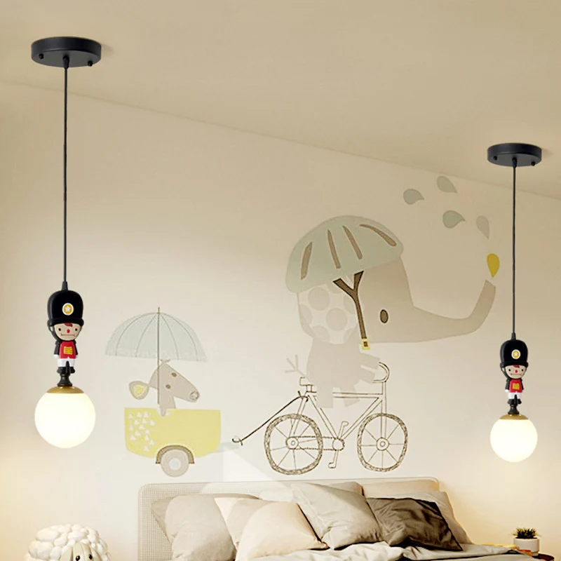 Globe Glazen Hanglamp Cartoon 1 Kop Zwarte Hanglamp met Soldaat Decoratie Clearhalo