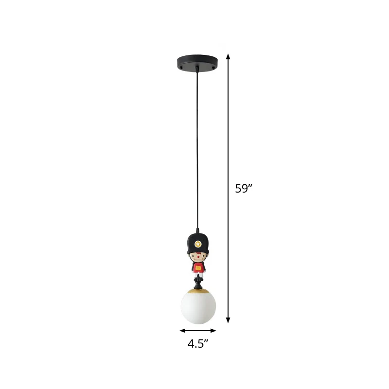 Globe Glazen Hanglamp Cartoon 1 Kop Zwarte Hanglamp met Soldaat Decoratie Clearhalo