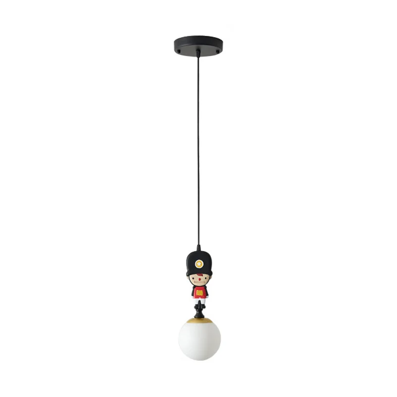 Globe Glazen Hanglamp Cartoon 1 Kop Zwarte Hanglamp met Soldaat Decoratie Clearhalo