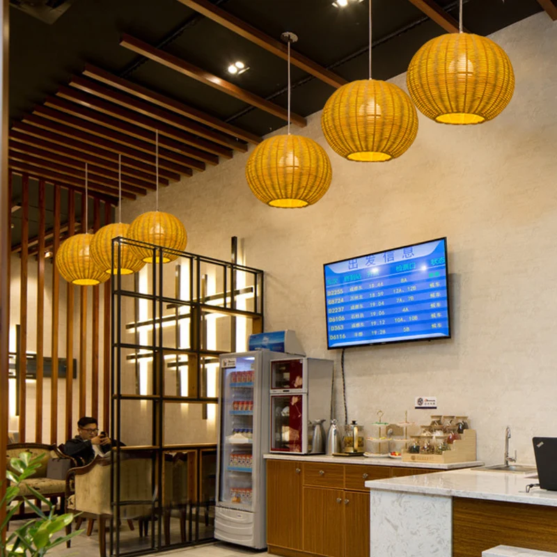 Globe handgemaakte rotan hanglamp Aziatische stijl 1 lichtbeige hangende lamp voor restaurant Clearhalo