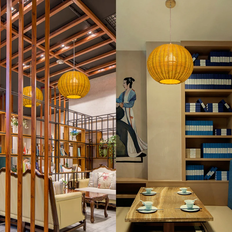 Globe handgemaakte rotan hanglamp Aziatische stijl 1 lichtbeige hangende lamp voor restaurant Clearhalo