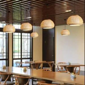 Globe hangende hanglamp met rotan kap Azië-stijl 1-lichts hangende plafondlantaarn beige Clearhalo