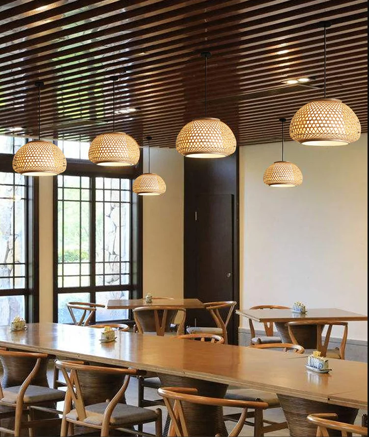 Globe hangende hanglamp met rotan kap Azië-stijl 1-lichts hangende plafondlantaarn beige Clearhalo