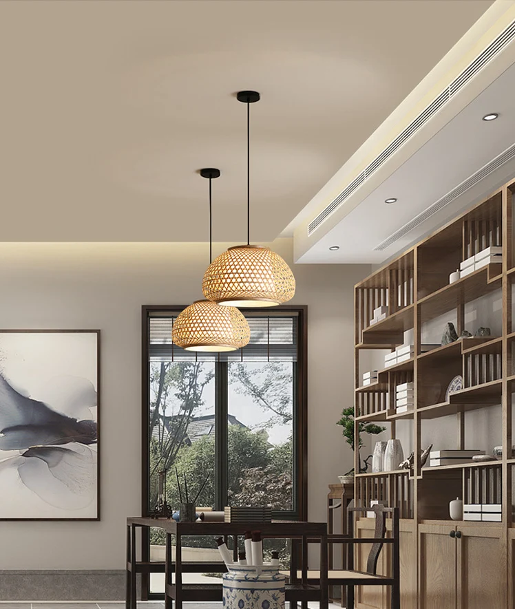 Globe hangende hanglamp met rotan kap Azië-stijl 1-lichts hangende plafondlantaarn beige Clearhalo