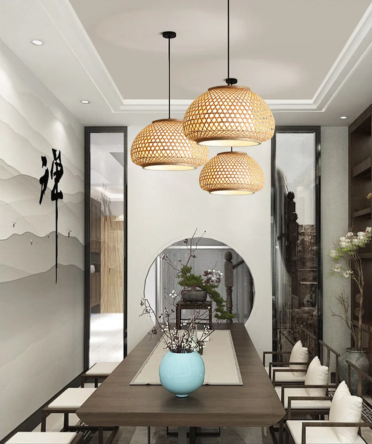 Globe hangende hanglamp met rotan kap Azië-stijl 1-lichts hangende plafondlantaarn beige Clearhalo
