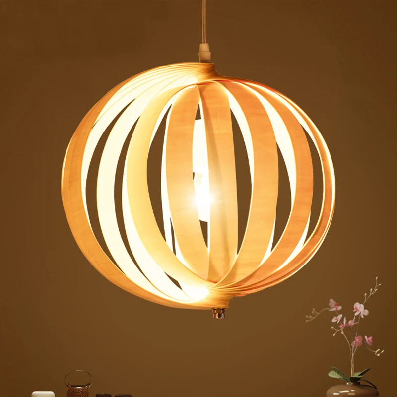 Globe Hangende Verlichting Japans Hout 14"/18" Breed 1 Lamp Beige Plafond Hanglamp Clearhalo
