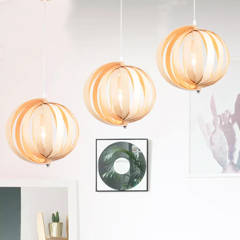Globe Hangende Verlichting Japans Hout 14"/18" Breed 1 Lamp Beige Plafond Hanglamp Clearhalo