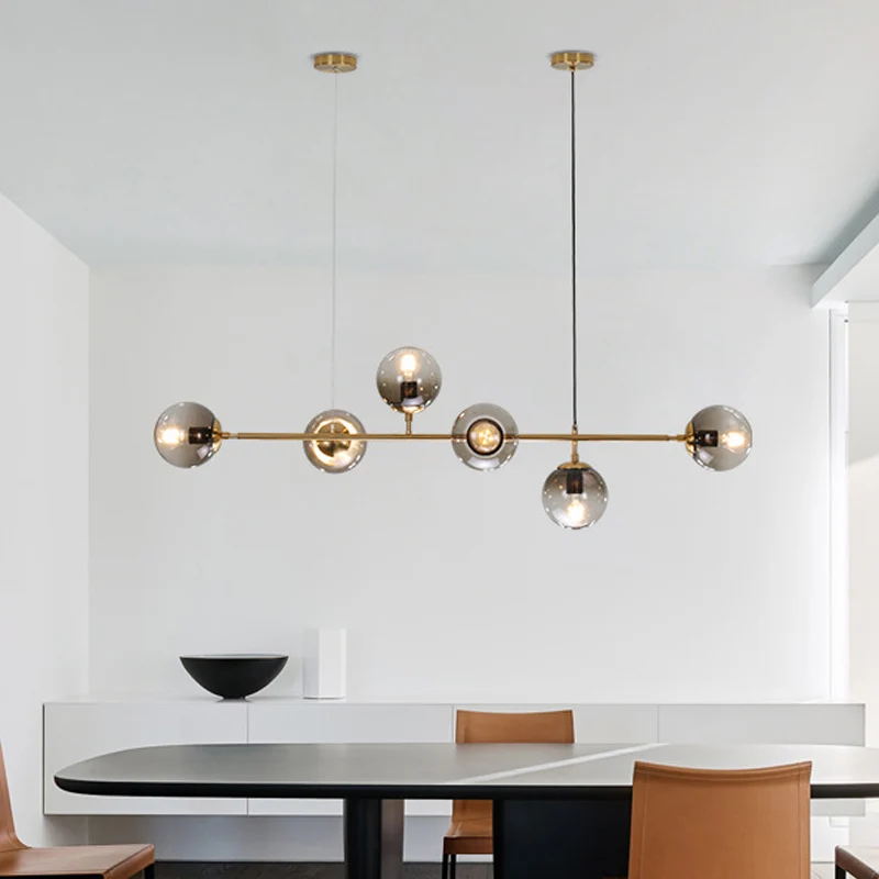 Globe Hanglamp Hedendaags Rookgrijs Glas 6 Kops Goud Eilandlicht Clearhalo