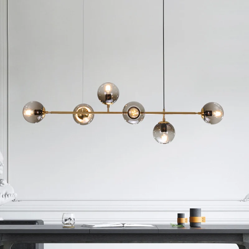 Globe Hanglamp Hedendaags Rookgrijs Glas 6 Kops Goud Eilandlicht Clearhalo