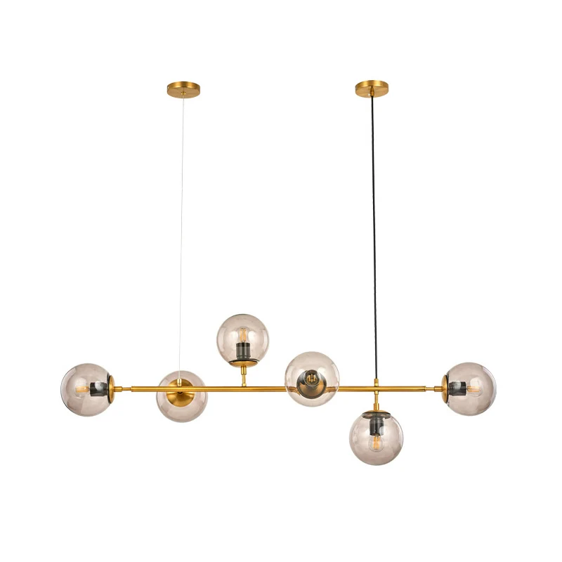 Globe Hanglamp Hedendaags Rookgrijs Glas 6 Kops Goud Eilandlicht Clearhalo