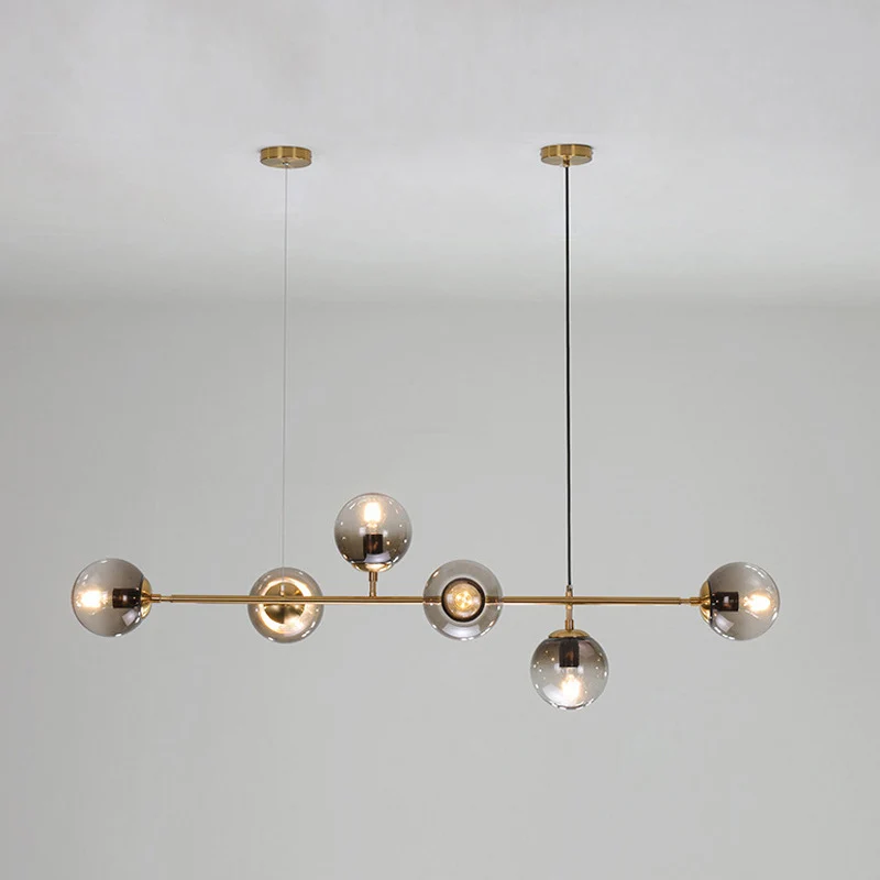 Globe Hanglamp Hedendaags Rookgrijs Glas 6 Kops Goud Eilandlicht Clearhalo